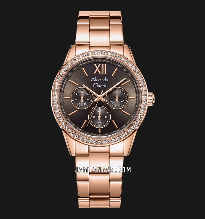 Alexandre Christie AC 2A46 BF BRGGR Ladies Brown Dial Rose Gold Stainless Steel Strap