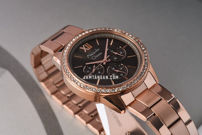 Alexandre Christie AC 2A46 BF BRGGR Ladies Brown Dial Rose Gold Stainless Steel Strap