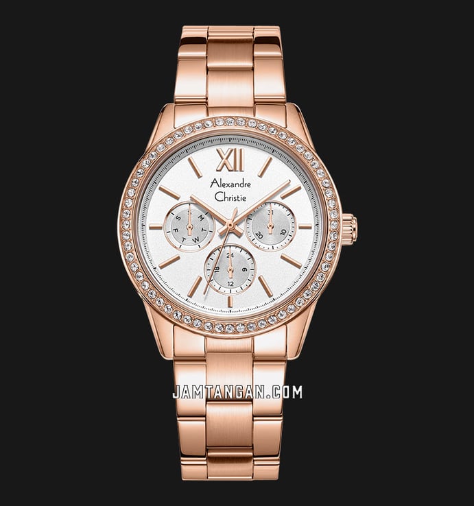 Alexandre Christie AC 2A46 BF BRGSL Ladies Silver Dial Rose Gold Stainless Steel Strap