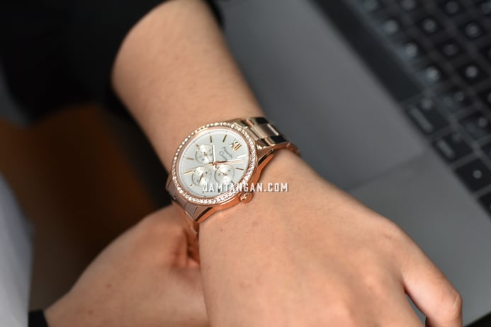 Alexandre Christie AC 2A46 BF BRGSL Ladies Silver Dial Rose Gold Stainless Steel Strap