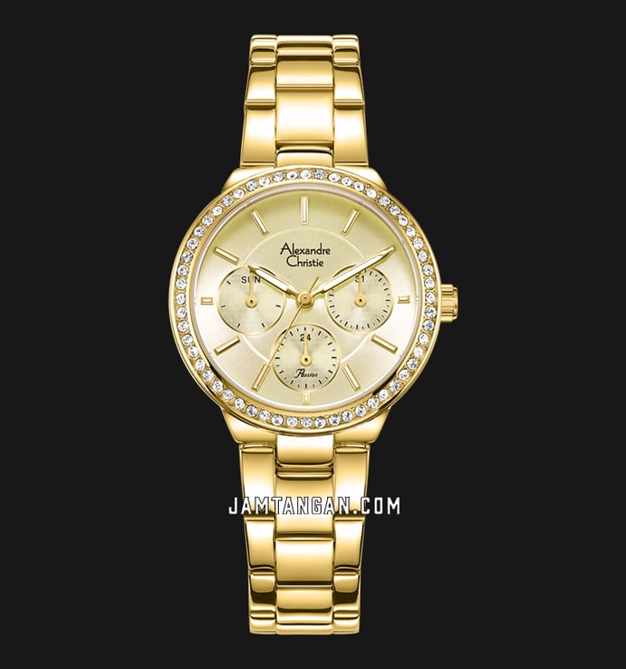 Alexandre Christie Passion AC 2B24 BF BGPIV Ladies Gold Dial Gold Stainless Steel Strap