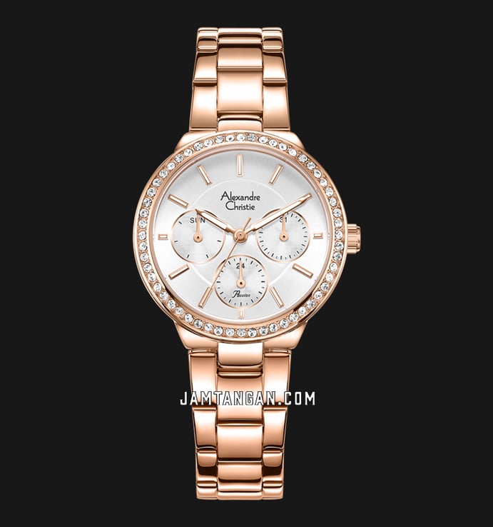 Alexandre Christie Passion AC 2B24 BF BRGSL Ladies Silver Dial Rose Gold Stainless Steel Strap