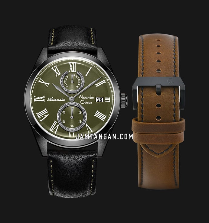 Alexandre Christie Automatic AC 3040 MA LIPGN Men Green Dial Black Leather Strap + Extra Strap