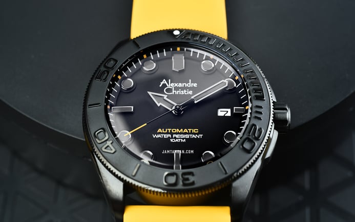 Alexandre Christie Automatic AC 3042 MA RIPBAYL Man Black Dial Yellow Rubber Strap + Ekstra Strap