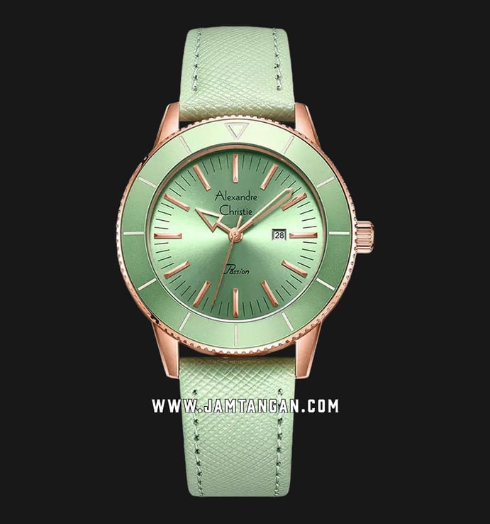 Alexandre Christie Passion AC 5002 LD LRGGN Ladies Light Green Dial Light Green Leather Strap