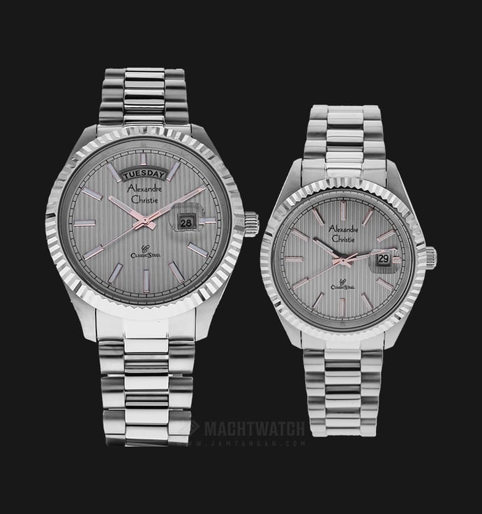 Alexandre Christie AC 5004 BSSGR Couple Grey Pattern Dial Stainless Steel Strap