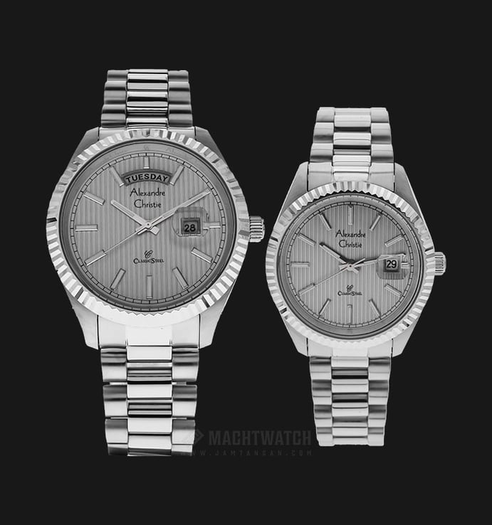 Alexandre Christie AC 5004 BSSSL Couple Grey Pattern Dial Stainless Steel Strap