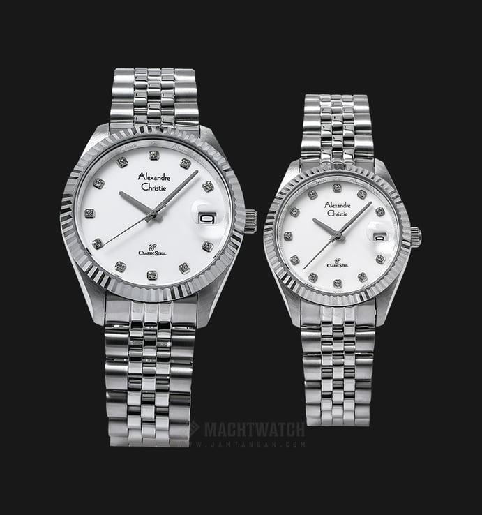 Alexandre Christie AC 5006 BSSSL Couple White Dial Stainless Steel Strap