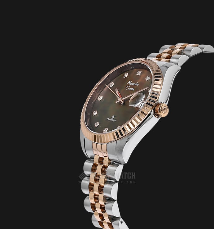 Alexandre Christie AC 5006 BTRMO Couple Brown Mother of Pearl Dial Dual Tone Stainless Steel Strap