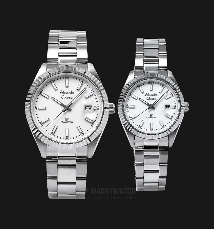 Alexandre Christie AC 5007 BSSSL Couple White Dial Stainless Steel Strap