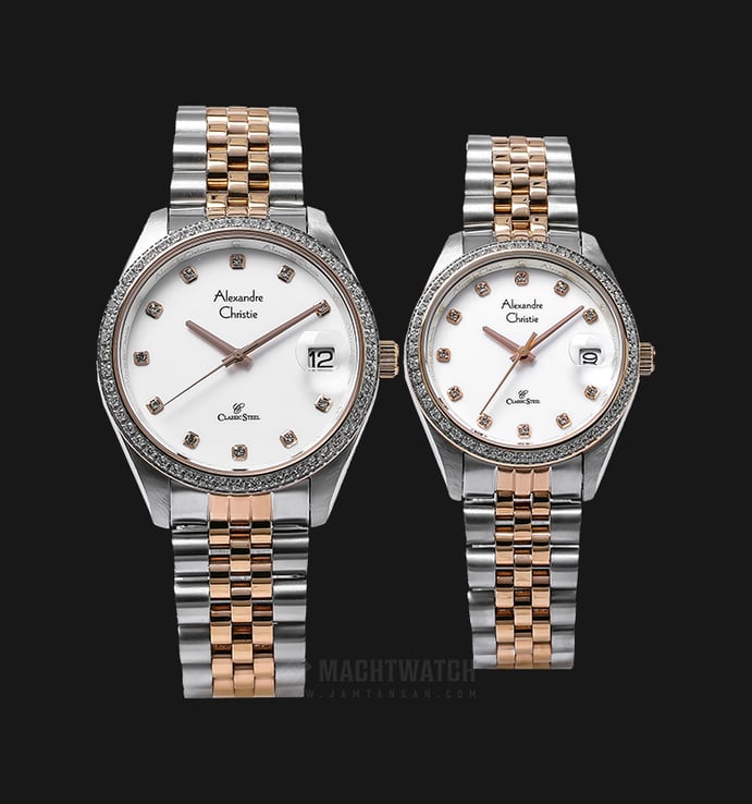 Alexandre Christie AC 5008 BTRSL Couple White Dial Dual Tone Stainless Steel Strap