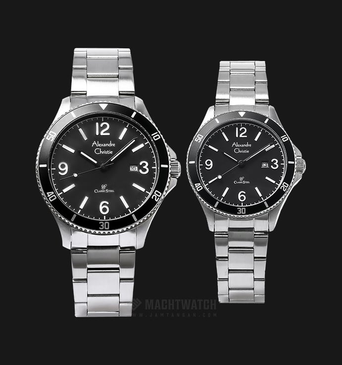 Alexandre Christie AC 5011 BSSBA Couple Black Dial Stainless Steel Strap