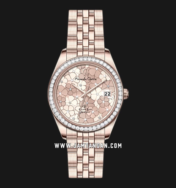 Alexandre Christie Classic Steel AC 5012 LD BRGLNRG Ladies Rose Gold Dial Stainless Steel Strap