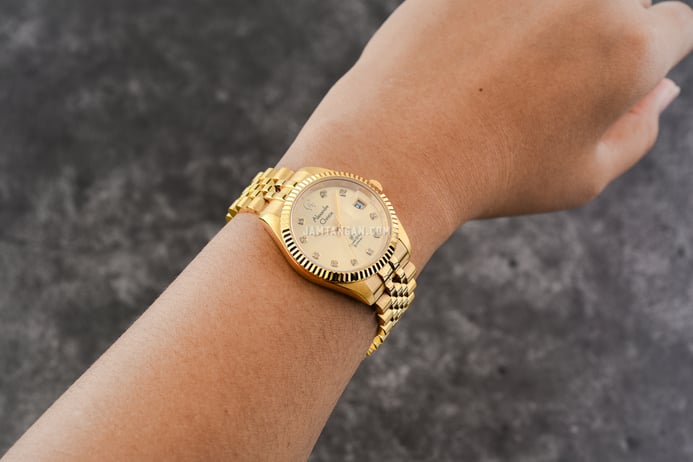 Alexandre Christie Classic Steel AC 5013 LD BGPIV Ladies Gold Dial Gold Stainless Steel Strap