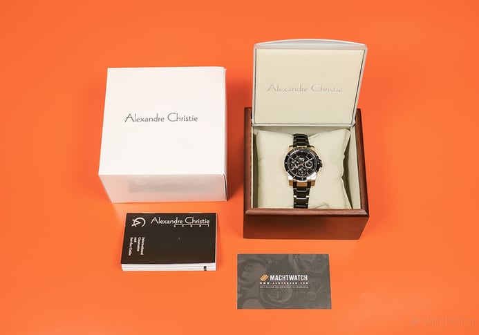 Alexandre Christie Multifunction AC 6141 BF BCABACN Ladies Black Dial Stainless Steel Strap