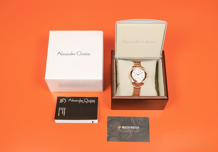 Alexandre Christie Multifunction AC 6141 BF BRGSL Ladies White Dial Stainless Steel Strap