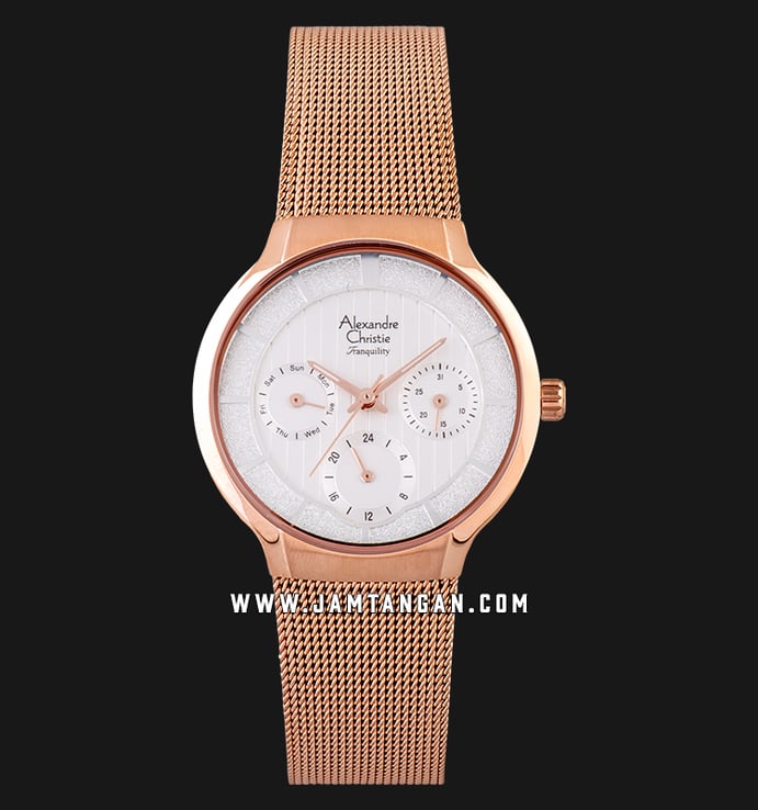 Alexandre Christie Tranquility AC 6245 BF BRGSL Ladies Silver Dial Rose Gold Mesh Strap