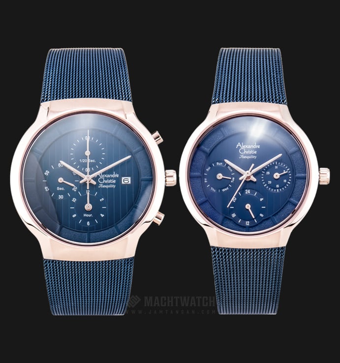 Alexandre Christie Tranquility AC 6245 BURBU Couple Blue Dial Blue Stainless Steel Strap