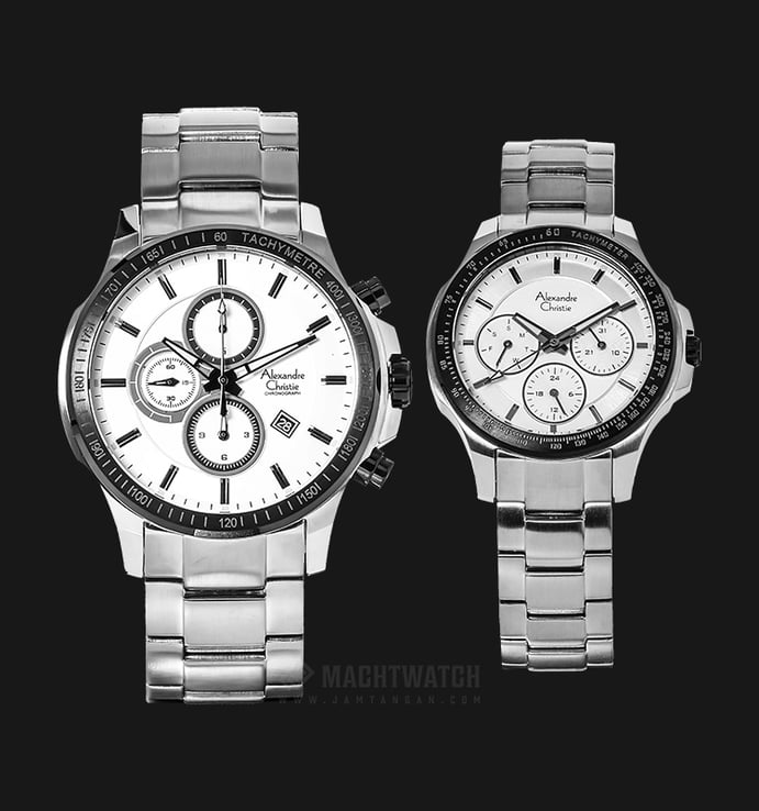 Alexandre Christie AC 6352 BTBSL Couple White Dial Stainless Steel Strap