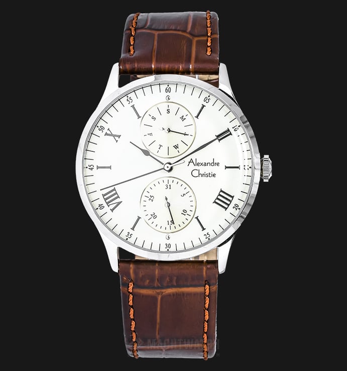 Alexandre Christie AC 6437 MF LSSSL White Dial Stainless Steel Case Leather Strap