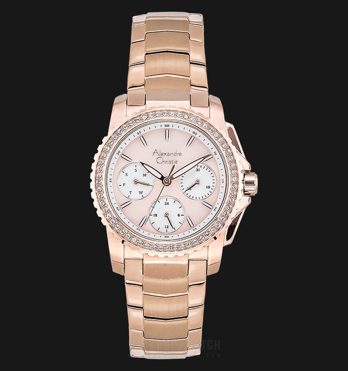 Alexandre Christie Multifunction AC 6455 BF BRGMDDR Ladies Peach Dial Rosegold Stainless Steel Strap