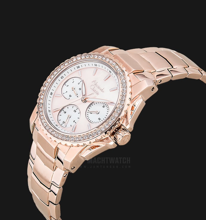 Alexandre Christie Multifunction AC 6455 BF BRGMDDR Ladies Peach Dial Rosegold Stainless Steel Strap