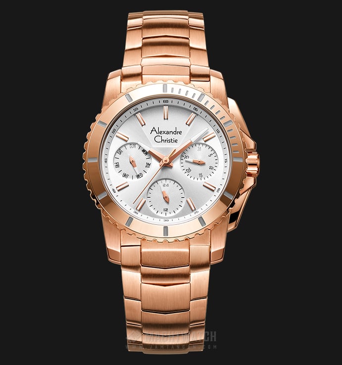 Alexandre Christie AC 6455 BF BRGSL Ladies Silver Dial Rosegold Stainless Steel Strap