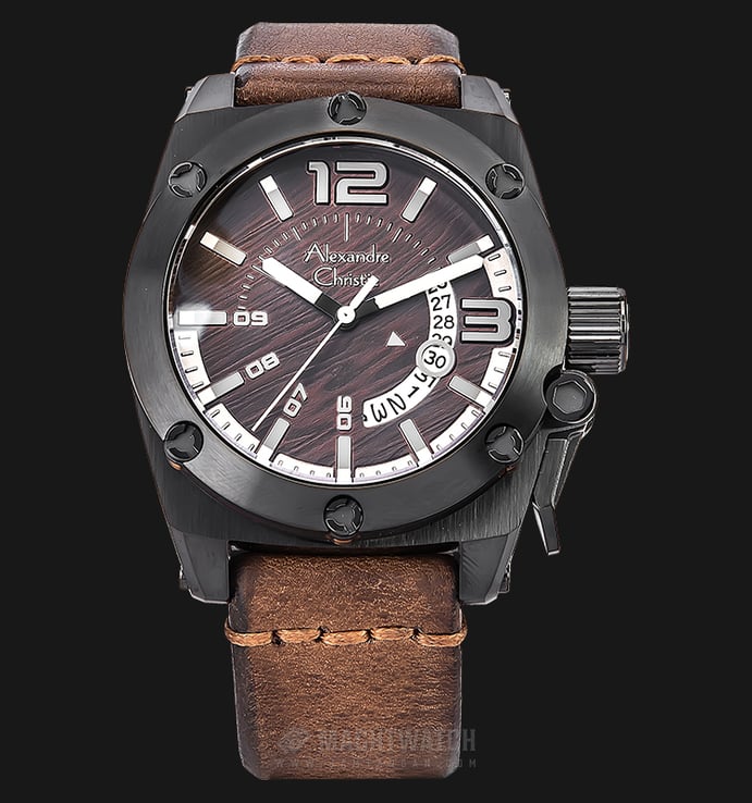 Alexandre Christie AC 6456 MD LIPBO Man Wood Pattern Dial Brown Leather Strap