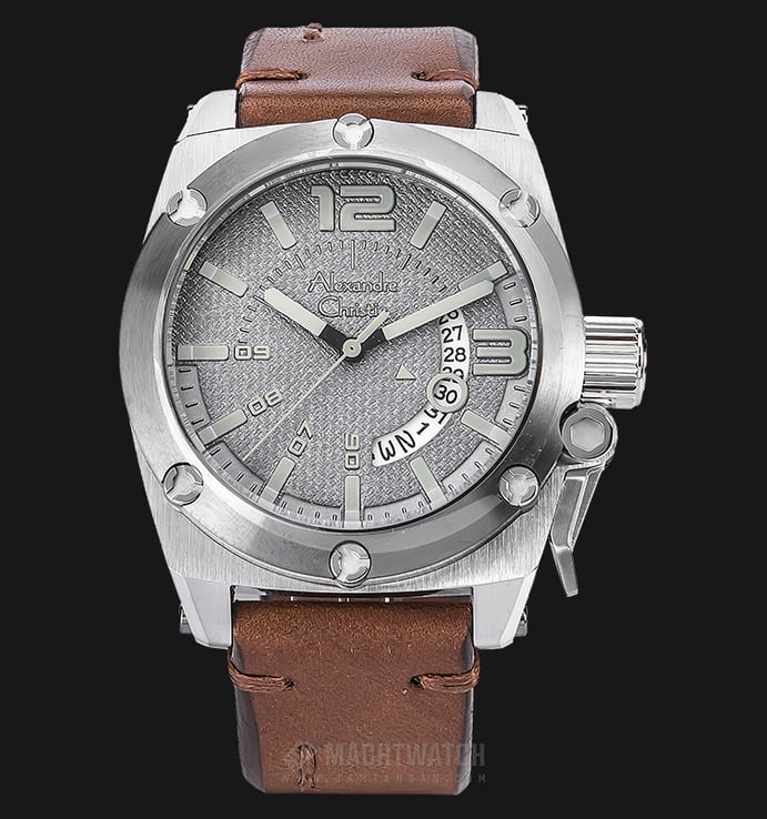 Alexandre Christie AC 6456 MD LTBBA Man Silver Pattern Dial Brown Leather Strap