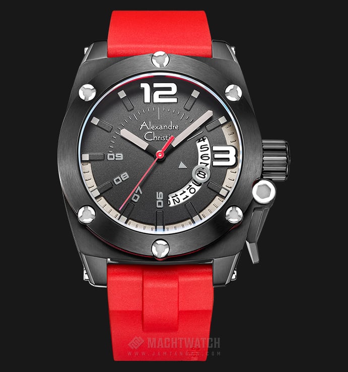 Alexandre Christie AC 6456 MD RIPBA Man Black Dial Red Rubber Strap