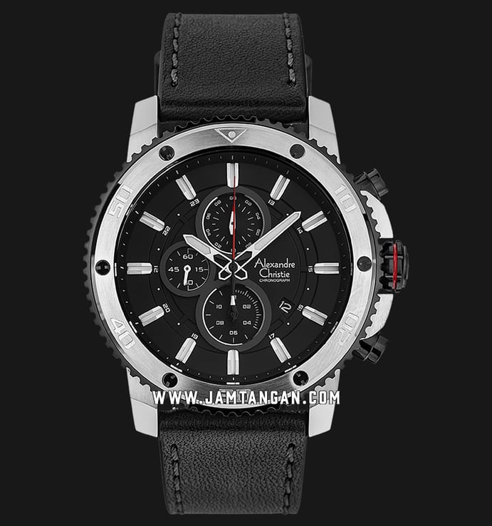 Alexandre Christie AC 6509 MC LTBBA Sport Chronograph Men Black Dial Black Leather Strap