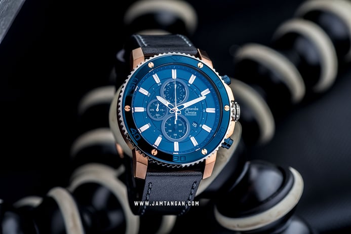 Alexandre Christie AC 6509 MC LURBU Sport Chronograph Men Blue Dial Black Leather Strap
