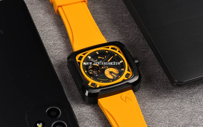 Alexandre Christie Automatic AC 6577 MA RIPBAYL Open Heart Dial Yellow Rubber Strap