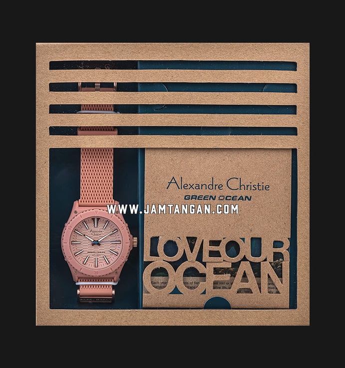 Alexandre Christie Green Ocean AC 6584 MH RRGPN Men Pink Peach Dial Pink Peach Rubber Strap