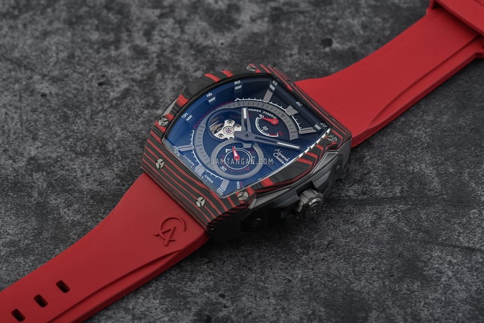 Alexandre Christie Automatic AC 6608 MA REPBARE Open Heart Dial Red Rubber Strap + Extra Strap