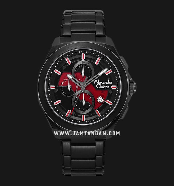 Alexandre Christie Chronograph AC 6645 MC BIPBARE Men Transparency Dial Black Stainless Steel Strap