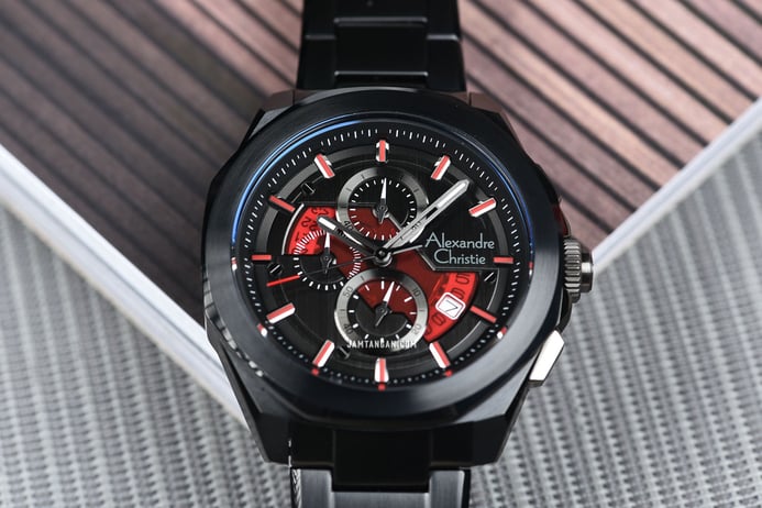 Alexandre Christie Chronograph AC 6645 MC BIPBARE Men Transparency Dial Black Stainless Steel Strap