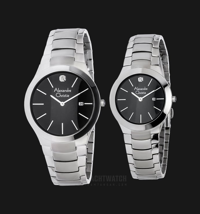 Alexandre Christie AC 8028 BSSBA Couple Black Dial Stainless Steel Strap