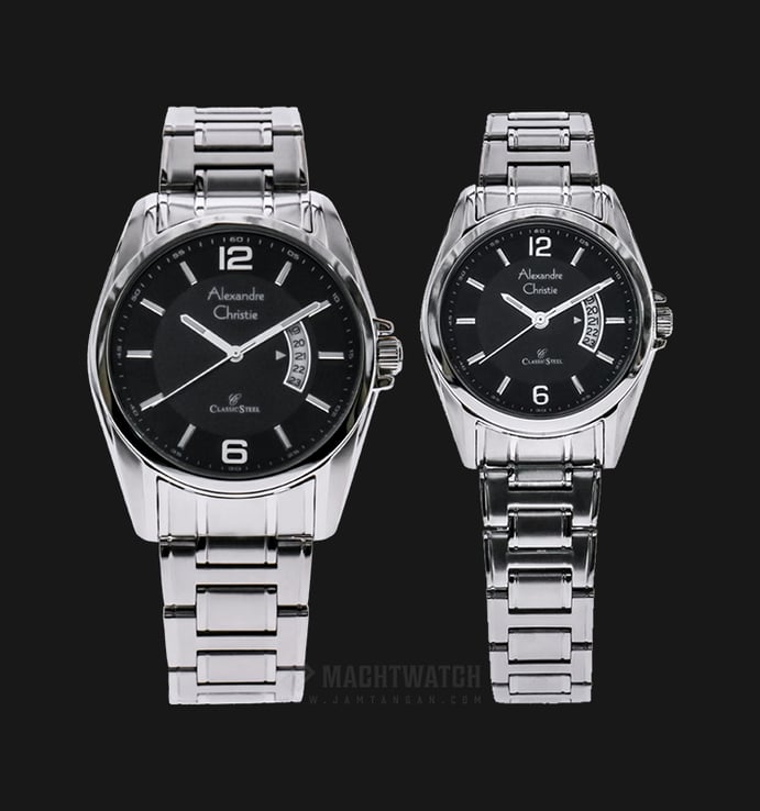 Alexandre Christie AC 8289 BSSBA Couple Black Dial Stainless Steel Strap