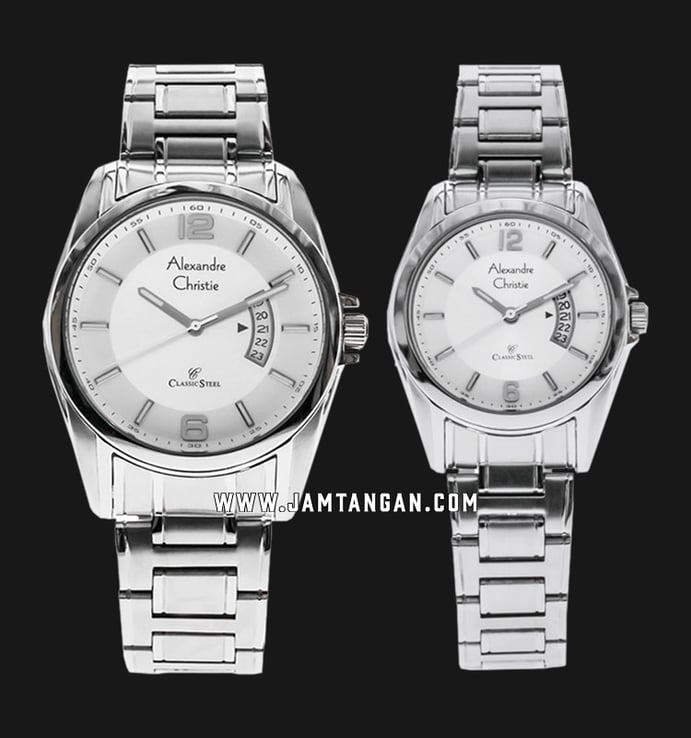 Alexandre Christie Classic Steel AC 8289 BSSSL Couple White Dial Stainless Steel Strap