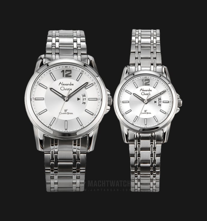 Alexandre Christie AC 8325 BSSSL Couple Silver Dial Stainless Steel Strap