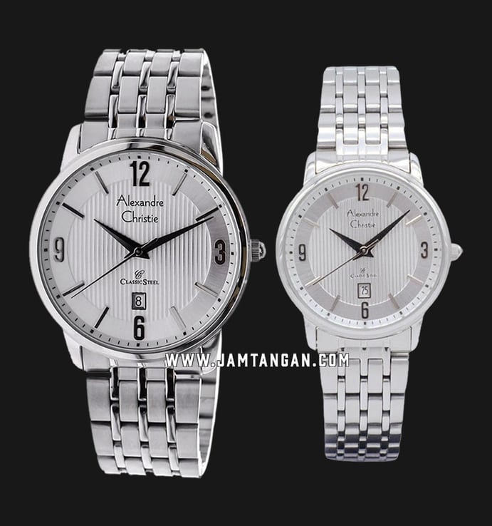 Alexandre Christie ACF 8327 BSSSL Couple Silver Dial Stainless Steel Strap