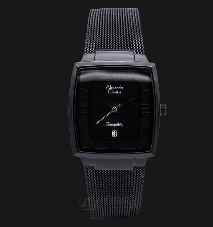 Alexandre Christie Tranquility AC 8329 LD BIPBA Black Dial Stainless Steel Mesh Strap