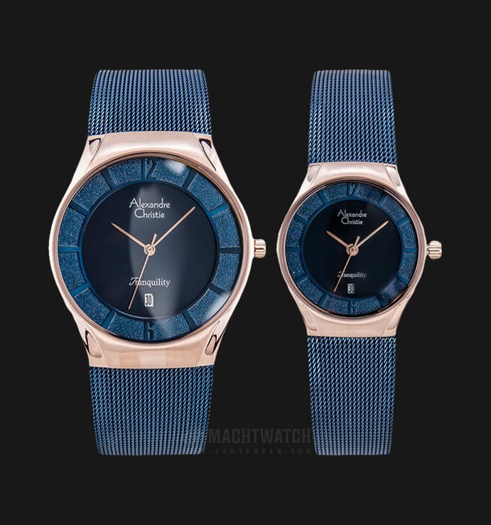 Alexandre Christie Tranquility AC 8331 BURBU Couple Blue Dial Blue Stainless Steel Strap