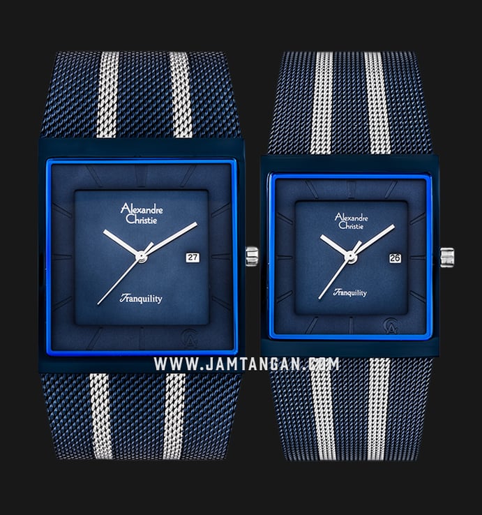 Alexandre Christie AC 8333 BIUBU Tranquility Couple Blue Dial Dual Tone Stainless Steel