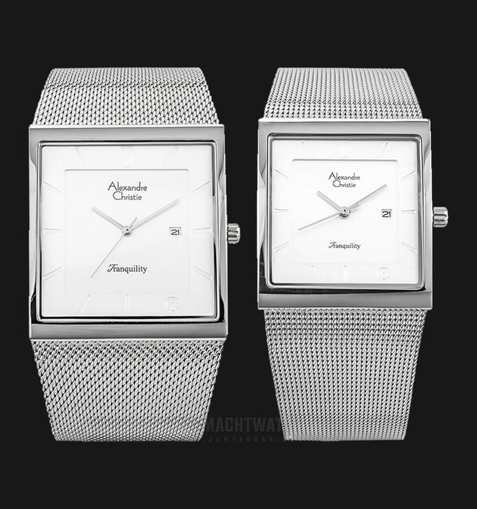 Alexandre Christie AC 8333 BSSSL Couple White Dial Stainless Steel Strap
