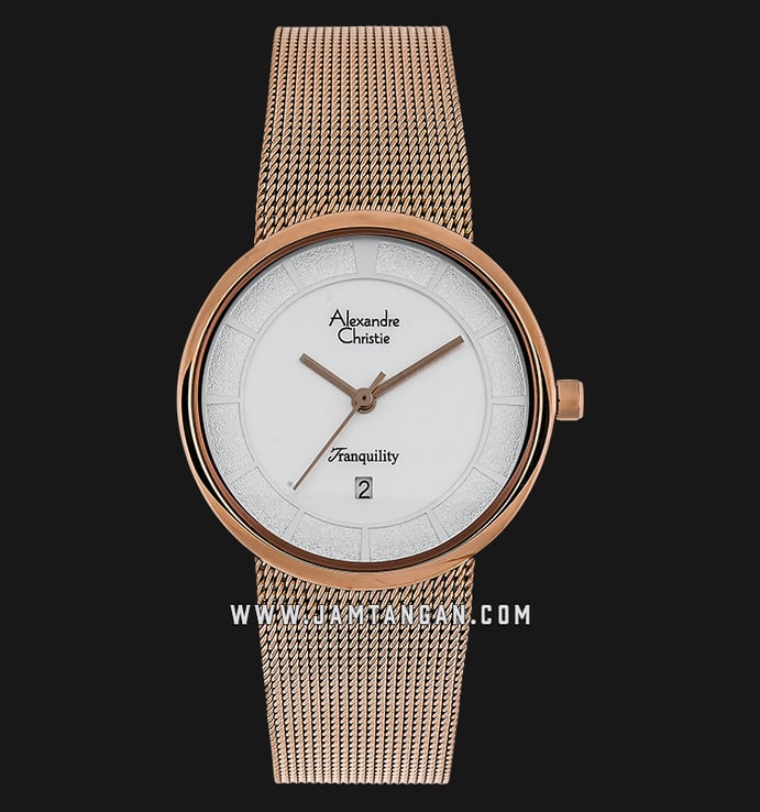 Alexandre Christie AC 8334 LD BRGSL Ladies White Dial Rose Gold Stainless Steel