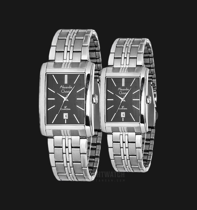 Alexandre Christie AC 8408 BSSBA Couple Black Dial Stainless Steel Strap