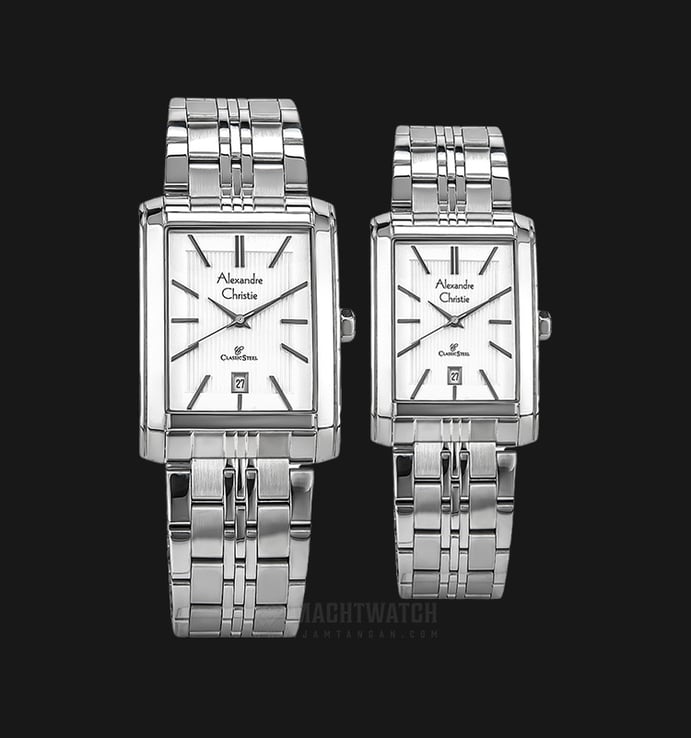 Alexandre Christie AC 8408 BSSSL Couple White Dial Stainless Steel Strap