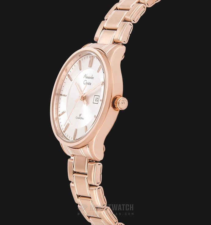 Alexandre Christie Classic AC 8452 LD BRGSL Ladies Silver Dial Rose Gold Stainless Steel Strap